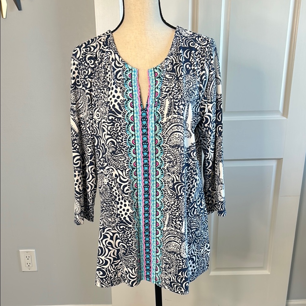 Women's Navy and White Luxetic tunic